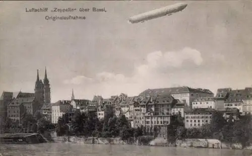 Ak Basel Stadt Schweiz, Luftschiff Zeppelin