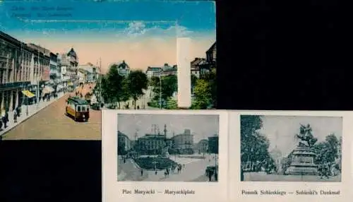 Leporello Ak Lwiw Lwów Lemberg Ukraine, Karl Ludwig Straße, Marktplatz, Denkmal