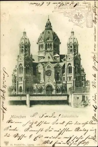 Ak München Bayern, Lukaskirche, Dr, Fischer´s Essigessenz