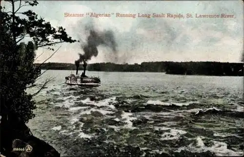 Ak Steamer Algerian running Long Sault Rapids, St. Lawrence River, Dampfer