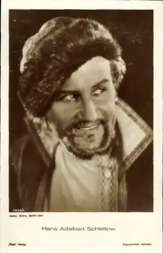 Ak Schauspieler Hans Adalbert Schlettow, Portrait mit Fellkappe, Ross Verlag Nr. 3858/1