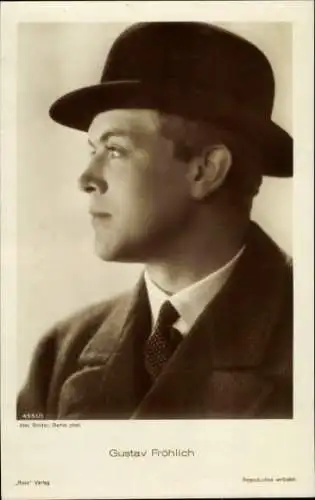 Ak Schauspieler Gustav Fröhlich, Portrait im Profil, Hut