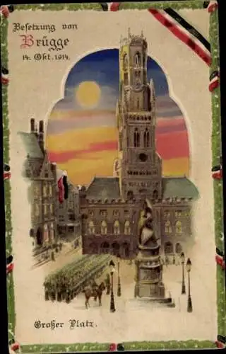 Halt gegen das Licht Ak Bruges Brügge Flandern Westflandern, Besetzung 1914, Großer Platz