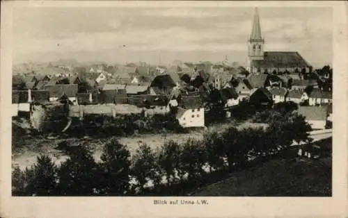 Ak Unna in Westfalen, Panorama, Evangelische Kirche