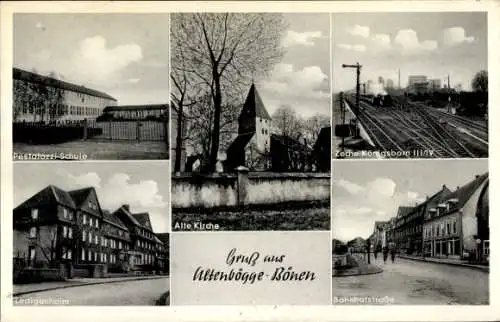 Ak Altenbögge Bönen in Westfalen, Pestalozzi Schule, Bahnhofstraße, Zeche Königsborn III/IV