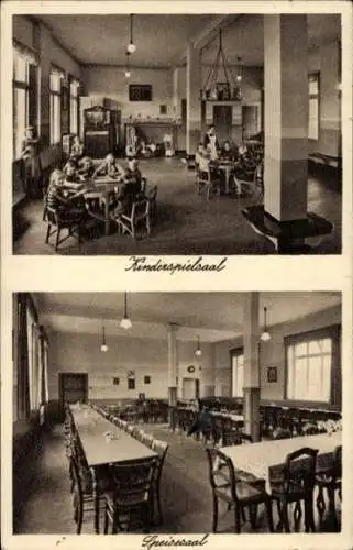 Ak Bad Königsborn Unna, Kinderkurhaus Barmer Ferienkolonie, Kinderspielsaal, Speisesaal