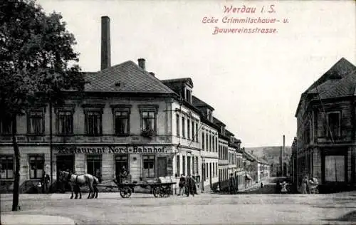 Ak Werdau in Sachsen, Ecke Crimmitschauer Straße und Bauvereinsstraße, Restaurant Nord-Bahnhof