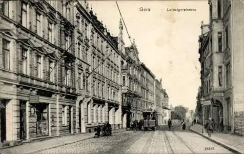 Ak Gera in Thüringen, Leipziger Straße, Straßenbahn