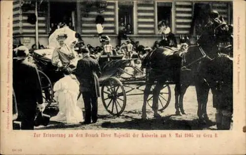 Ak Gera Reuß in Thüringen, Besuch Ihrer Majestät der Kaiserin am 8. Mai 1905, Pferdekutsche
