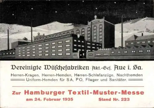 Ak Aue im Erzgebirge Sachsen, Vereinigte Wäschefabriken AG, Hamburger Textil-Muster-Messe