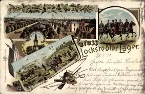 Litho Lockstedt in Holstein, Lockstedter Lager, Deutsche Soldaten zu Pferde, Kaiserreich, Fahne