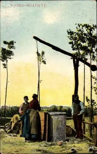 Ak Nordbrabant Niederlande, Wasserschöpfer, Dorfleben, Brunnen, Volkstrachten