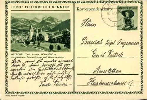 Ganzsachen Ak Kitzbühel in Tirol, Teilansicht, Kirche