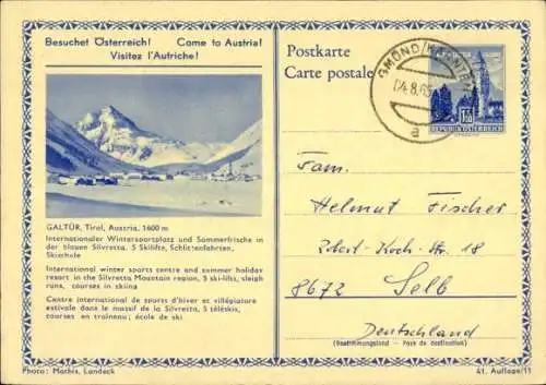 Ganzsachen Ak Galtür in Tirol, Panorama vom Ort im Winter