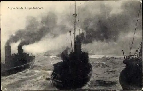 Ak Deutsche Kriegsschiffe, Auslaufende Torpedoboote, Kaiserliche Marine