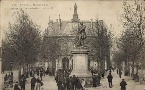 Ak Paris XI., Rathaus, Statue von Ledru-Rollin