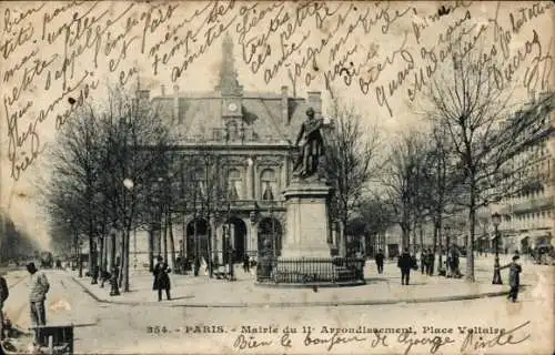 Ak Paris XI, Place Voltaire, Rathaus