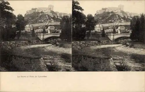 Stereo Ak Lourdes Hautes Pyrénées, Gave, Fort de Lourdes