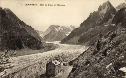 Ak Chamonix Mont Blanc Haute Savoie, Mer de Glace und Charmoz
