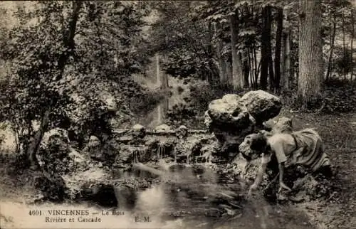 Ak Vincennes Val de Marne, Le Bois, Riviere und Cascade