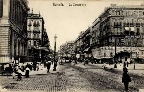 Ak Marseille Bouches du Rhône, Cannebière, Café