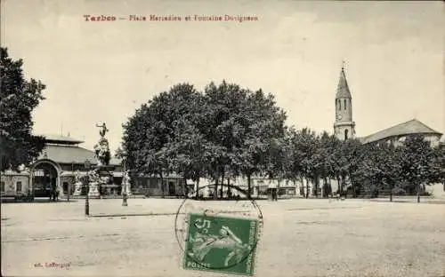 Ak Tarbes Hautes Pyrénées, Place Marcadieu, Fontaine Duvigneau