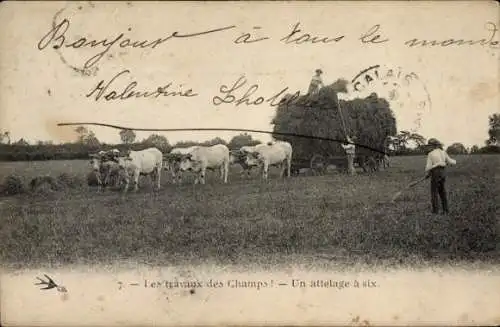 Ak Frankreich, Landwirtschaft, Heuernte, Karre, Bauern