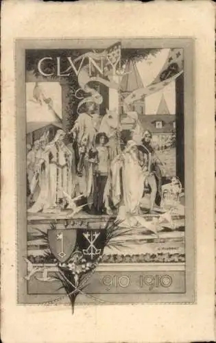 Künstler Ak Poupart, A., Cluny Saône-et-Loire, 1000 Jahre der Stadt, Jubiläum, Wappen, Fest