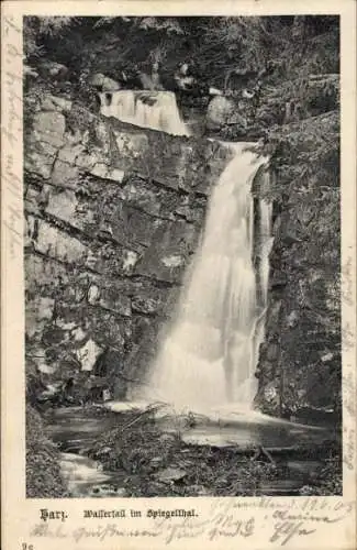 Ak Hahnenklee Bockswiese Goslar im Harz, Wasserfall im Spiegeltal