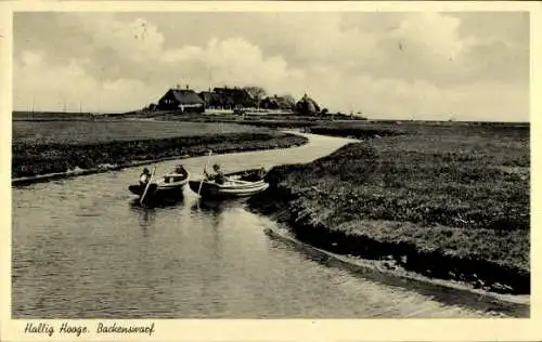 Ak Hallig Hooge in Nordfriesland, Backenswarf, Ruderboote