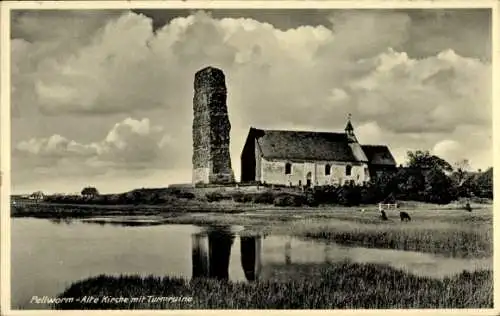 Ak Insel Pellworm Nordfriesland, Alte Kirche mit Turmruine