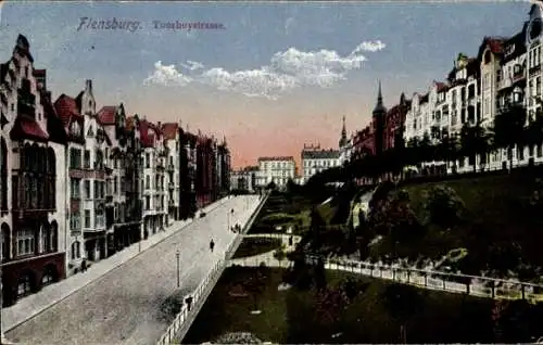 Ak Flensburg in Schleswig Holstein, Toosbuystraße, Häuserfassaden, Parkanlage