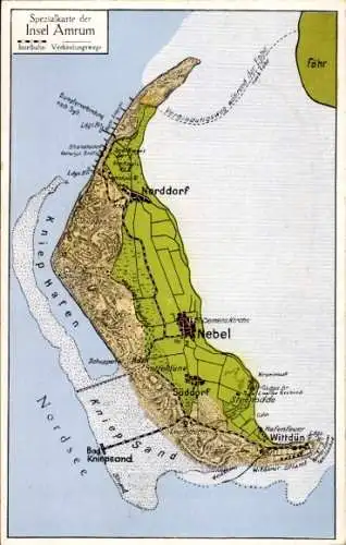 Landkarten Ak Wittdün Insel Amrum in Nordfriesland, Nebel, Nordsee, Kniep Hafen, Süddorf