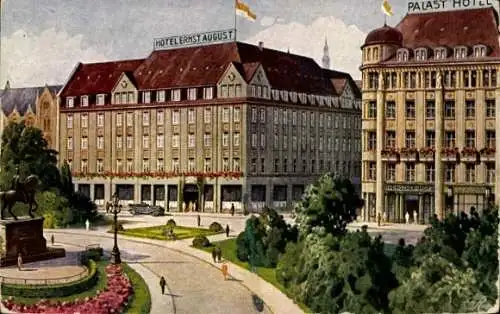 Künstler Ak Hannover, Hotel Ernst August vorm. Bristol, Palasthotel, Rheinischer Hof