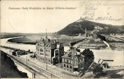 Ak Porta Westfalica an der Weser, Gesamtansicht, Kaiser Wilhelm-Denkmal