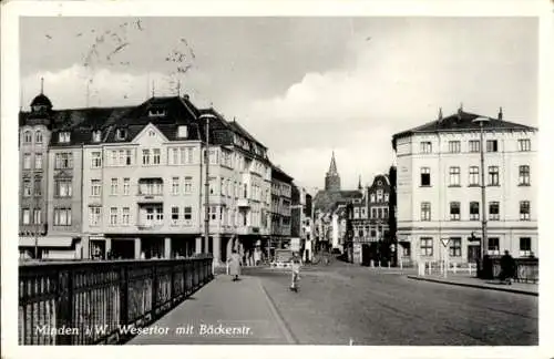 Ak Minden in Westfalen, Wesertor mit Bäckerstraße