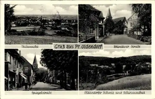 Ak Preußisch Oldendorf in Westfalen, Teilansicht, Mindener Straße, Spiegelstraße, Schwimmbad