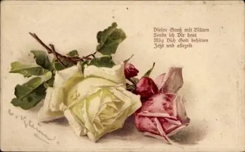 Präge Künstler Ak Catharina Klein, Gelbe und Rote Rose