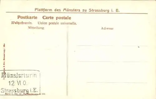 Ak Straßburg Elsass Bas Rhin, Plattform des Münster, Frau in Tracht