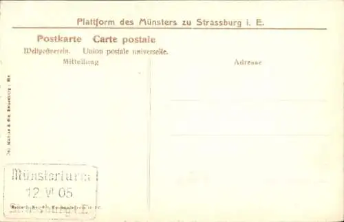 Ak Straßburg Elsass Bas Rhin, Plattform vom Münster, Frau in Tracht, Mann