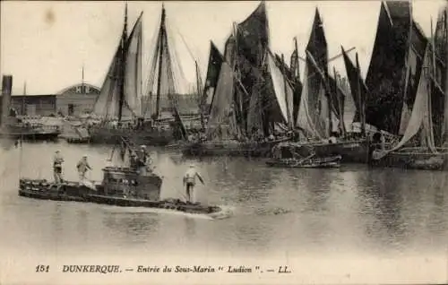 Ak Dunkerque Dünkirchen Nord, Hafen,  U-Boot Ludion, Fischerboote