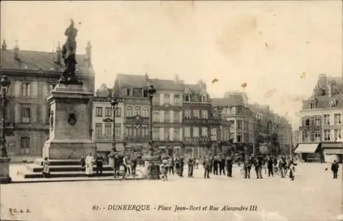 Ak Dunkerque Dünkirchen Nord, Place Jean-Bart, Rue Alexandre III, Denkmal