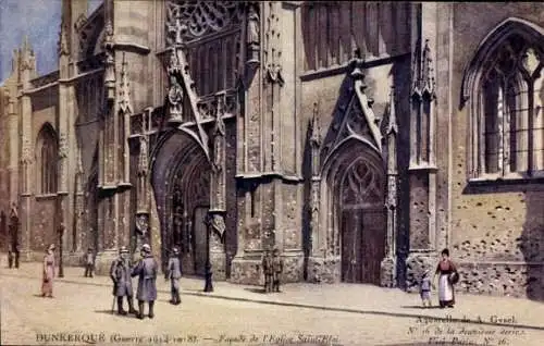 Ak Dunkerque Dünkirchen Nord, Kirche Saint-Eloi, 1. Weltkrieg, Einschusslöcher