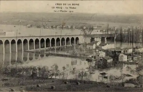 CPA Le Pecq Yvelines, Crue de la Seine 1910, Le Viaduc