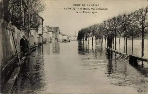 CPA Le Pecq Yvelines, Crue de la Seine 1910, Les Quais