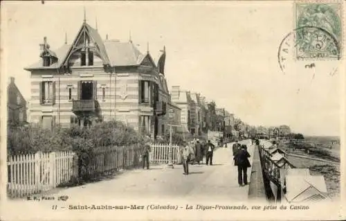 Ak Saint Aubin sur Mer Calvados, La Digue Promenade, Blick vom Casino aus
