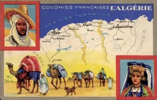 Landkarten Ak Französische Kolonien, Algerien, Karawane, Algerische Tracht