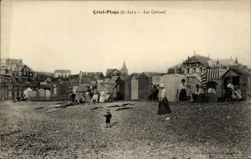Ak Criel-sur-Mer Seine Maritime, Hütten, Strand