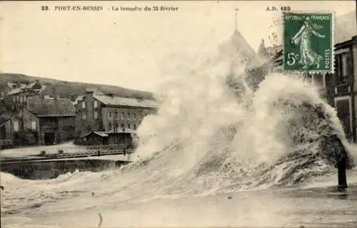 Ak Port-en-Bessin Calvados, Der Sturm vom 21. Februar