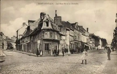 Ak Pont l’Évêque Calvados, Rue Nival, Rue Hamelin